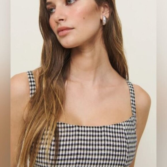 NEW Reformation Hattie Linen Top in Black and White Remy Check | size US 0 - Picture 3 of 13